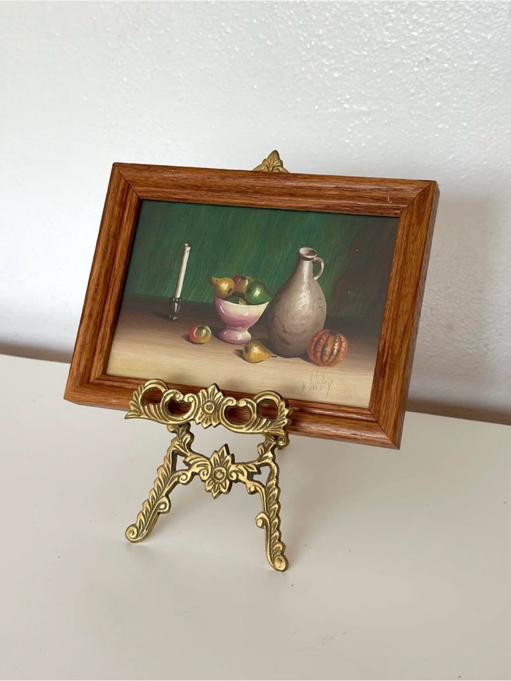 Vintage Small Still Life Fruit Oil Painting Signed